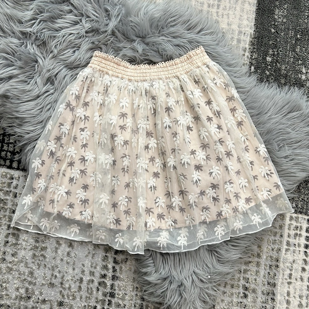 Scotch & Soda Girls Cream‎ & Palm Tree Skirt-Embroidered Lace Overlay SZ 12/152
